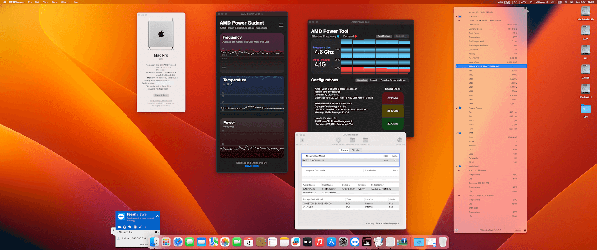 Success Hackintosh macOS Ventura 13.1 Build 22C65 in Gigabyte B550M Aorus Pro + AMD Ryzen 5 5600X + Gigabyte RX 6600 XT